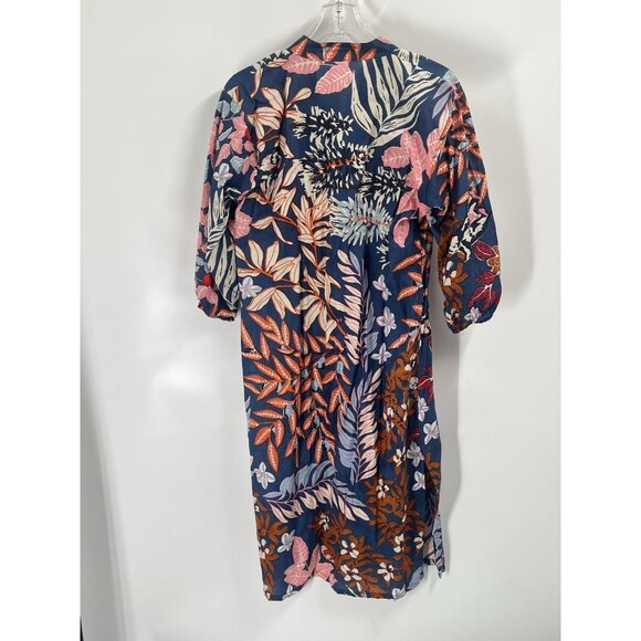 Floral Block Print Cotton Kaftan Midi Floral Tropical Boho Sz Small - Picture 5 of 5
